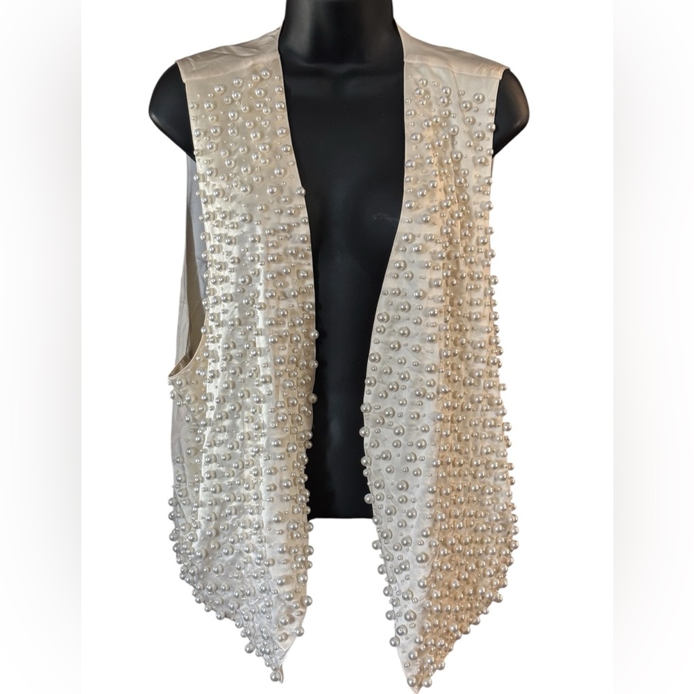 Vintage Silk Pearl Embellished Cream Vest
